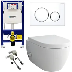 Alpenberger Hänge WC Set mit Geberit Spülkasten Betätigungsplatte und Bausatz | Spülrandlose Dusch Toilette mit Armatur | Wand WC Vorwandelement WC