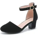 LAURMOSA Stöckelschuhe Mädchen Schwarze High Heels Stöckelschuhe Kinder Riemchen Pumps Kleiner Absatz Festliche Schuhe 36.5 Absatzschuhe Kinder für Jugendliche Hochzeit Party Campus (EUL1012NuBlack 4) - 36.5 EU