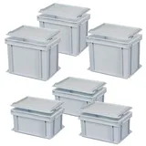 BRB-Lagertechnik Set 6 Euroboxen mit Deckel 300 x 200 x 150 mm / 300 x 200 x 220 mm 6-tlg. grau