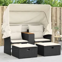 Festnight Gartensofa Ausziehbar mit Dach Rattan Sofa 2 Sitzer Lounge Sofa Outdoor mit Hocker Kleines Balkon Sofa Balkonmöbel Rattansofa Gartenlounge Polyrattan Gartenmöbel Set Balkon Lounge Sonnendach