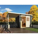 Gartenhaus mit Anbau Gerätehaus Holzhaus Holz KARIBU Pultdach grau Garten