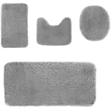 Heavyoff Badematte Set 4 teilig, Waschbar Badezimmerteppich, rutschfeste Badematte Toilettenmatte,Weich Saugfähige Badteppiche und WC Vorleger Duschvorleger, Grau