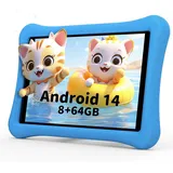AWOW Android 14 Kinder Kids Tablet HD 10.1”, 2025 Neu 8GB RAM 64GB ROM - Kindertablet Tablet mit Kinder mit Sturzsicherer Hülle Vorinstalliertes, Blau