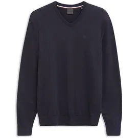 Bugatti V-Ausschnitt-Pullover BUGATTI "Basic Essential", Herren, Gr. L, blau (marine), Sweatware, 100% Baumwolle, regular fit, V-Ausschnitt, Rippbündchen, Pullover, aus reine Baumwolle