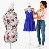 Schneiderbüste weiblich Schneiderpuppe Schneiderpuppe Kleidung Tailleur Torso Damen Höhe verstellbar für Vitrinen mit Stativ Holzstruktur 42 x 170 cm (Blumen)