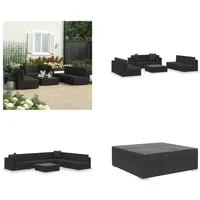 vidaXL 7 tlg. Garten Lounge Set Schwarz mit Auflagen Poly Rattan - Garten-Sofagarnitur - Garten-Sofagarnituren - Gartensofa-Set - Gartensofa-Sets - Schwarz