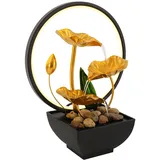 Zen Tischbrunnen mit LED Beleuchtung, Lotus Design Zimmerbrunnen Dekoration mit Wasserfall & Rieselstein, Elektrischer Tischwasserbrunnen - Atmosphäre Schaffen für Entspannung, Wohnzimmer, Büro