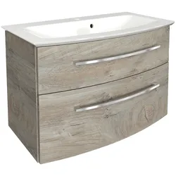 Waschtisch FACKELMANN "B.Style", braun (nature oak, nature oak), B:83,2cm H:54,6cm T:47,8cm, Mineralguss, Waschtische, Badmöbel