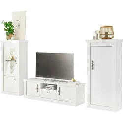 Wohnwand HOME AFFAIRE "RAVENNA", weiß (pinie weiß dekor), B:315cm H:146cm T:44cm, Kastenmöbel-Sets, im romantischen Landhausstil, Griffe aus Metall, Softclose-Funktion