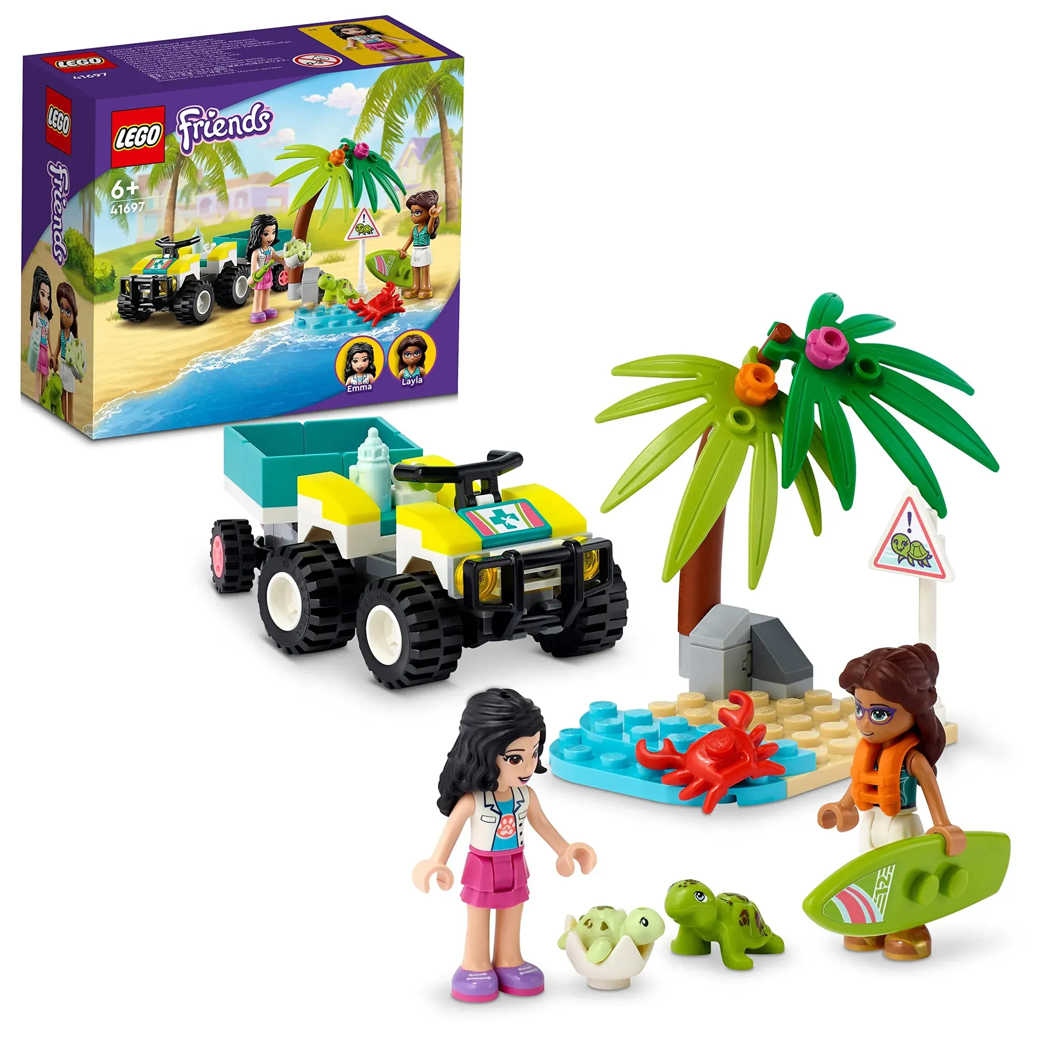 LEGO® Friends Schildkrötenschutzfahrzeug 41697 – Kreatives Spielzeugherstellungsset mit zwei Spielzeugschildkröten und Emma Mini-Puppe für Kinder (90 Stück)