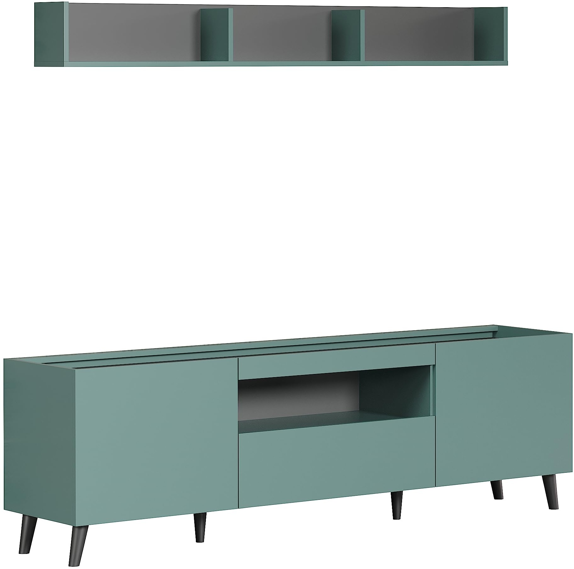 trendteam smart living - Lowboard mit Wandregal 2-teilige Set Kombination - Wohnzimmer - Melton - Aufbaumaß (BxHxT) 181 x 175 x 42 cm - Farbe Dusk Blue mit Anthrazit - 221032631