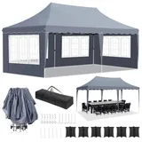 Pavillon 3x6 M, Partyzelt 3x6 Wasserdicht Stabil, Faltpavillon mit 4 Seitenwänden, UV Schutz 50+ Gartenpavillon mit 12 Erdhaken 6 Seile und 6 Sandsäcke, Pavillon für Camping Hochzeiten Markt, Grau