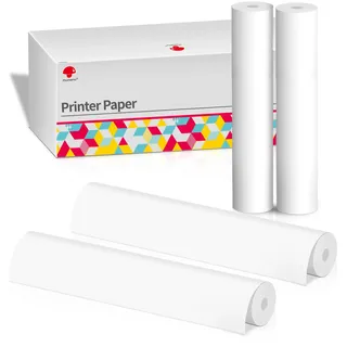 Phomemo A4 Thermodruckpapier 4 Rollen, 210x297 mm, BPA Frei, Thermopapier A4 Kompatibel mit Phomemo M832/M834 Mobiler Drucker für Unterwegs, Thermopapier für Reisen, Zuhause, Foto, 20 Blatt/Rolle