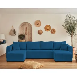 best mobilier Topaze - 7-Sitzer wohnlandschaft U-form - schlaffunktion und Bettkasten - Cord Schieferblau
