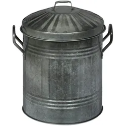 Relaxdays Ascheeimer mit Deckel, Griffen, 10 Liter, verzinktes Eisen, Aschetonne für Kohle & Asche, Kamin, Ofen, silber