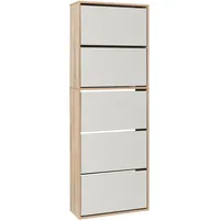 [en.casa] Schuhschrank, Schuhkipper Lund mit 5 verspiegelten Klappen Sonoma-Eichenoptik