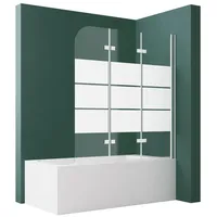 Hopibath Duschwand für Badewanne milchglas 140 x 140, 6mm Sicherheitsglas, (Badewannenfaltwand 3 teilig faltbar, 180° Faltwand), mit Aluprofi, Duschdichtungen