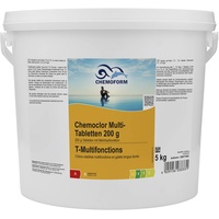 Wellsapool Chemoclor Multi - Tabs 200 g 5in 1 langsamlösliche Chlortabletten Pool Desinfektion 5 kg (1 Eimer)