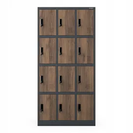 Jan Nowak Schließfachschrank Metall 185 cm x 90 cm x 40 cm Anthrazit-Holz 12 Fächer