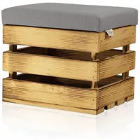 Lycce Hocker mit Stauraum, Holzkiste, geflammt,gepolsterter Deckel grau 35L