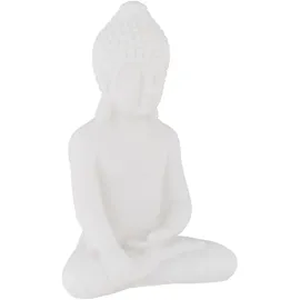 Relaxdays Buddha Figur 17 cm hoch, Garten-Dekofigur, wetterfest & frostsicher, Dekoskulptur Wohnzimmer, weiß