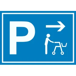 Rollator Gehwagen Parkplatz Schild mit Richtungspfeil rechts waagerecht A4 (210x297mm)