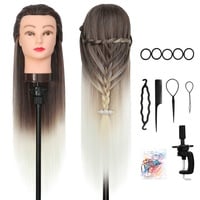 Frisierkopf, DanseeMeibr Plus 26-28 Inch Friseurkopf 100% Kunsthaar Ombre Übungskopf Frisurenkopf Trainingsköpfe Puppenkopf Mit Halter + DIY Haare Frisuren Set