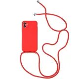 Sitthyw Handykette Hülle iPhone 12 Mini Silikon mit Band(Abnehmbar) Handy Kette Cover Stoßfest Abdeckung mit Kordel zum Umhängen Lanyard Case Schutzhülle mit Schnur für iPhone 12 Mini, rot