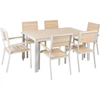 Beliani Gartenmöbel Set Kunstholz beige / weiß 6-Sitzer Como