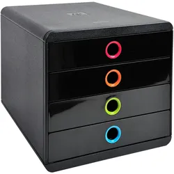 Exacompta 314498D 1x Schubladenbox POP-BOX mit 4 geschlossenen Laden - Schwarz/Harlekin
