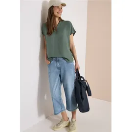 Cecil High Waist Wide Leg Jeans mit Streifen - Blau|Weiß