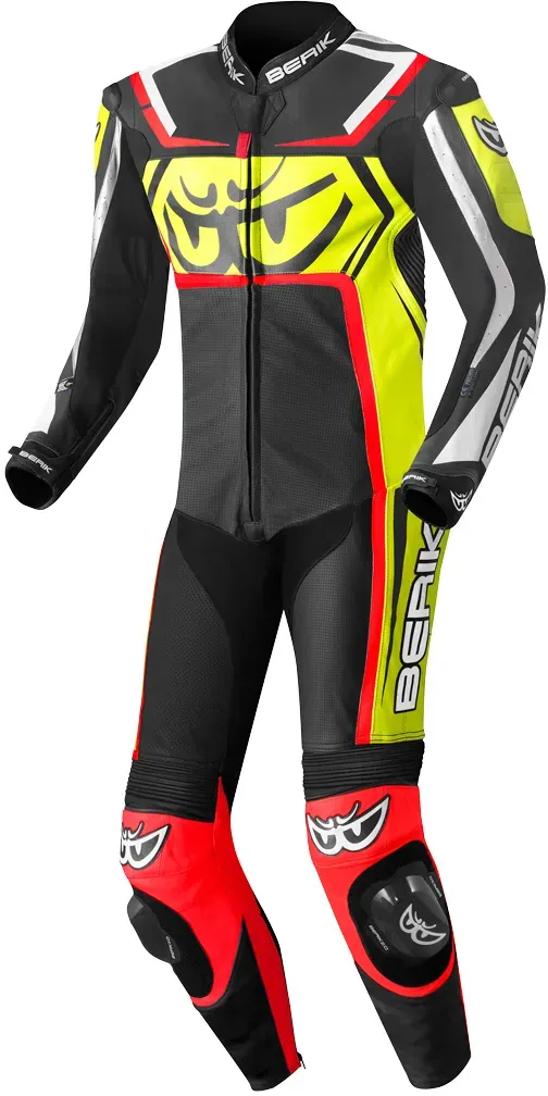 Berik Race-Tech One Piece Motorfiets Lederen Pak, zwart-rood-geel, 52 Voorman