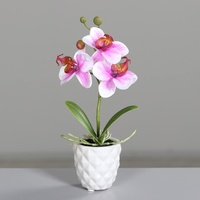 Mini Orchidee Real Touch 24cm im weißen Keramiktopf DP künstliche Blumen Orchideen Kunstpflanze (Pink-Weiß)