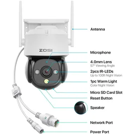 ZOSI 2K Überwachungskamera Aussen WLAN mit Plug-in Strom, 360°WiFi IP Kamera Outdoor, KI Personenerkennng, Automatisch Verfolgung, 2-Wege-Audio,Funktioniert mit Alexa,C289