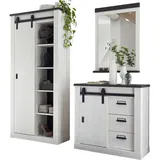 furn.design Garderoben-Set, Weiß, Anthrazit, Metall, Nachbildung,Pinie, 10 Fächer, 3 Schubladen, 206x201x43 cm, FSC 100%, Garderobe, Garderoben-Sets & Serien, Garderoben-Sets