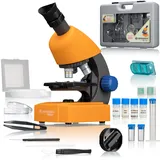 Bresser Junior Mikroskop mit LED-Durchlichtbeleuchtung, Zoom-Monokular, Batteriebetrieb und umfangreichen Zubehörpaket für Kinder inklusive Transportkoffer