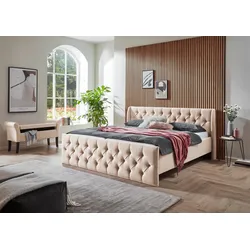 Polsterbett "TAMINA mit Chesterfieldoptik Kopf- und Fußteil", beige (creme), B:202cm L:217cm, ATLANTIC HOME COLLECTION, Betten, erhältlich in den Breiten 160cm & 180cm, Topseller