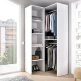 Dmora Kleiderschrank Bernina, Struktur für begehbaren Eckschrank, offener Eckkleiderbügel, 79x88h186 cm, Weiß