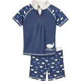 Playshoes Unisex Kinder UV-Schutz Bade-Set zweiteilig Schwimmshirt Badeshorts Badebekleidung, Wal, 74/80