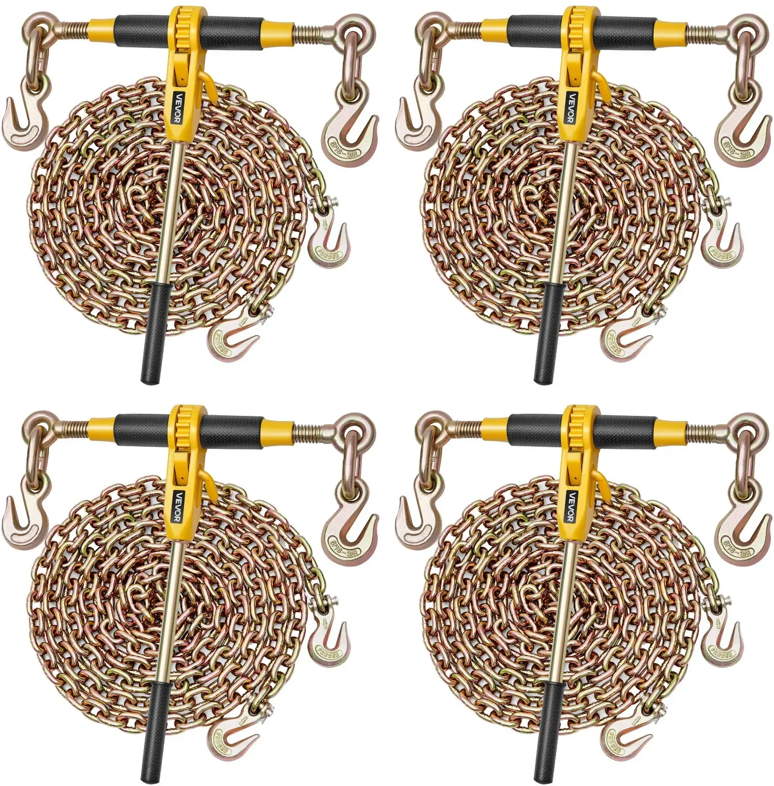 VEVOR Ratschenspanner 3628 kg, Ratschenlastspanner, Spannzurrketten G80, Ratschen-Lastbinder, Spannketten-& Binder-Set, Zurrkettenbinder für Transport, Abschleppen, Holzfällerei (4er-Pack)