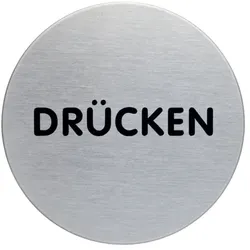 Türschild, Drücken, Edelstahl, Ø 65 mm