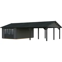Palmako Gartenhaus Irene 21,9+5,2 m2 - 44 mm dunkelgrau/anthrazit