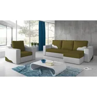 Fun Möbel Ecksofa Set COLLIN Ottomane Rechts + Sessel Weiss / Olivgrün - Weiß