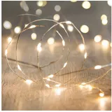 Lights4fun 20er LED Draht Micro Lichterkette perlweiß Batteriebetrieb