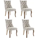 Merax Polsterstühle(Set, 4 St), Stuhl Hellbeige Samt Esszimmerstuhl, hohe Rückenlehne, mit Knopfsteppung, Gestell aus Massivholz, Hellbeige