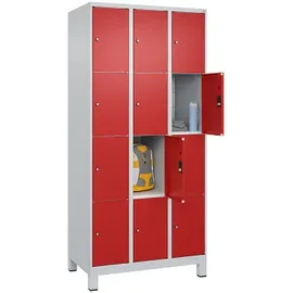 C+P Fächerschrank ""Classic Plus"", 4 Fächer übereinander, Abteilbreite 30 cm, mit Füßen, Feuerrot (RAL 3000), 195x90x50 cm/ 12 Fächer