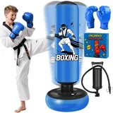 Boxsack für Kinder, 168cm Boxsack Stehender, Aufblasbarer Standboxsack mit Boxhandschuhe und Luftpumpe, Boxing Bag, Geschenk für Jungen & Mädchen von 6–15 Jahren Üben von Karate, Kickboxen,Taekwondo