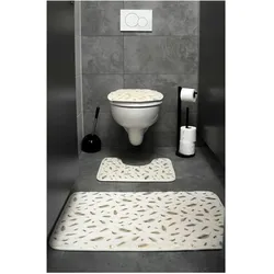 3 teiliges Badematten-Set mit Federmotiv Rutschfest und Creme