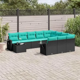 vidaXL Gartensofa-Set mit Kissen, schwarzes Polyrattan