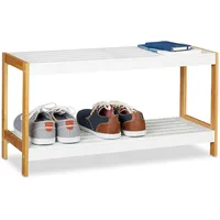 Relaxdays Schuhregal, 2 Ablagen, robuste Schuhaufbewahrung, Bambus & MDF,